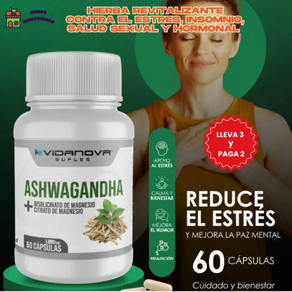 Ashwagandha + Bisglinato y Citrato de Magnesio 1000mg 60 CAPS