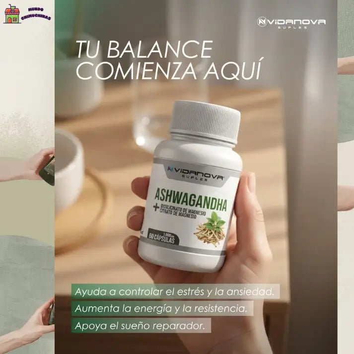 Ashwagandha + Bisglinato y Citrato de Magnesio 1000mg 60 CAPS