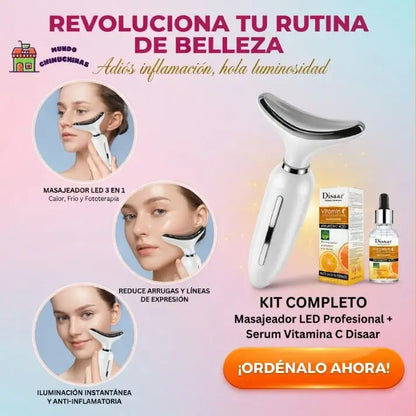 Pack Masajeador Cuello y Cara Antiedad Led + Serum Vitamina C