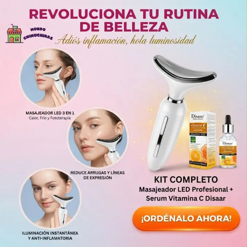 Pack Masajeador Cuello y Cara Antiedad Led + Serum Vitamina C