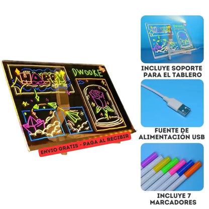 Pizarra Mágica Led - Dibujos que brillan 👉Incluye lápices de colores