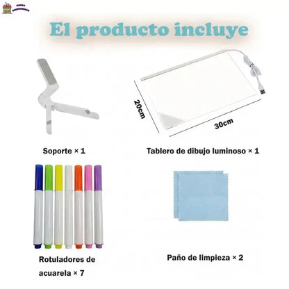 Pizarra Mágica Led - Dibujos que brillan 👉Incluye lápices de colores