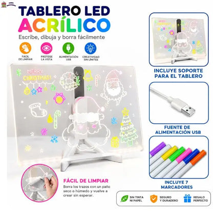 Pizarra Mágica Led - Dibujos que brillan 👉Incluye lápices de colores