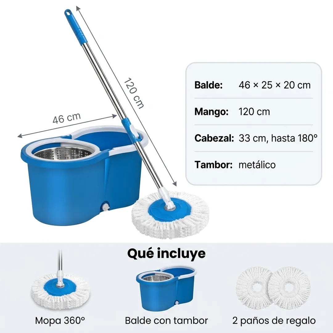 Mopa Giratoria 360 - Limpia rápido con menos esfuerzo
